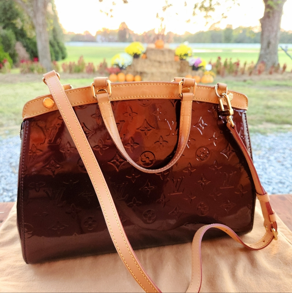 Authentic Louis Vuitton Brea Vernis Burgundy Patent Monogram Leather Satchel Bag
